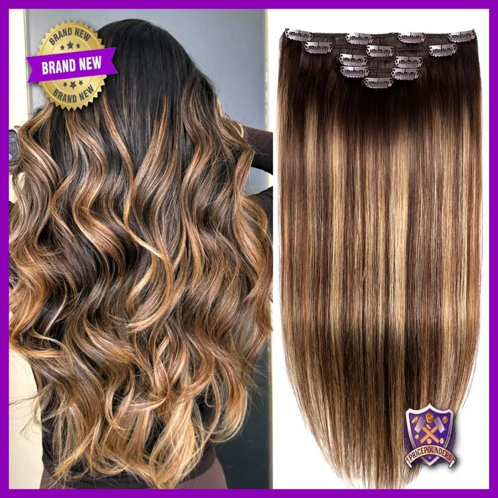 18 Inch Clip In Human Hair Extensions 5 Piece Set Straight 80g